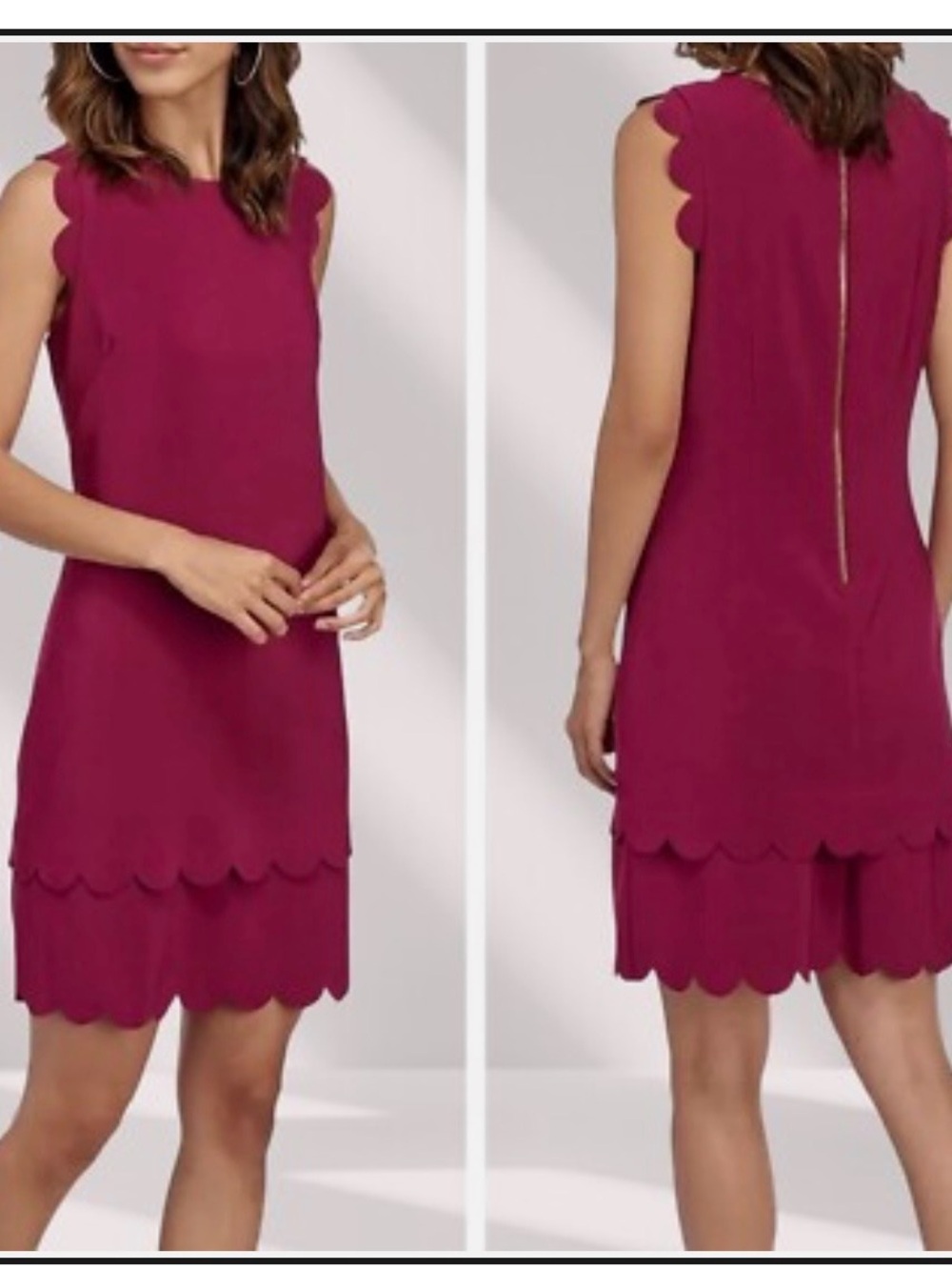 Betsey Johnson Scallop Hem Sleeveless Shift Dress in Magenta